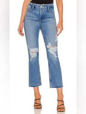 Good American Good Icon Crop With Festival Rips in Indigo157 Wash Sz 8/29